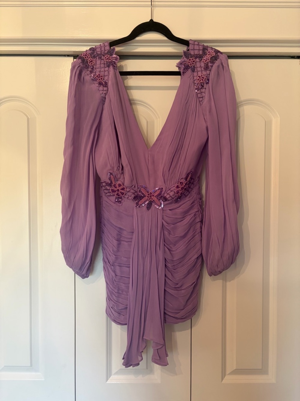 Lavender Embellished V-Neck Mini Dress